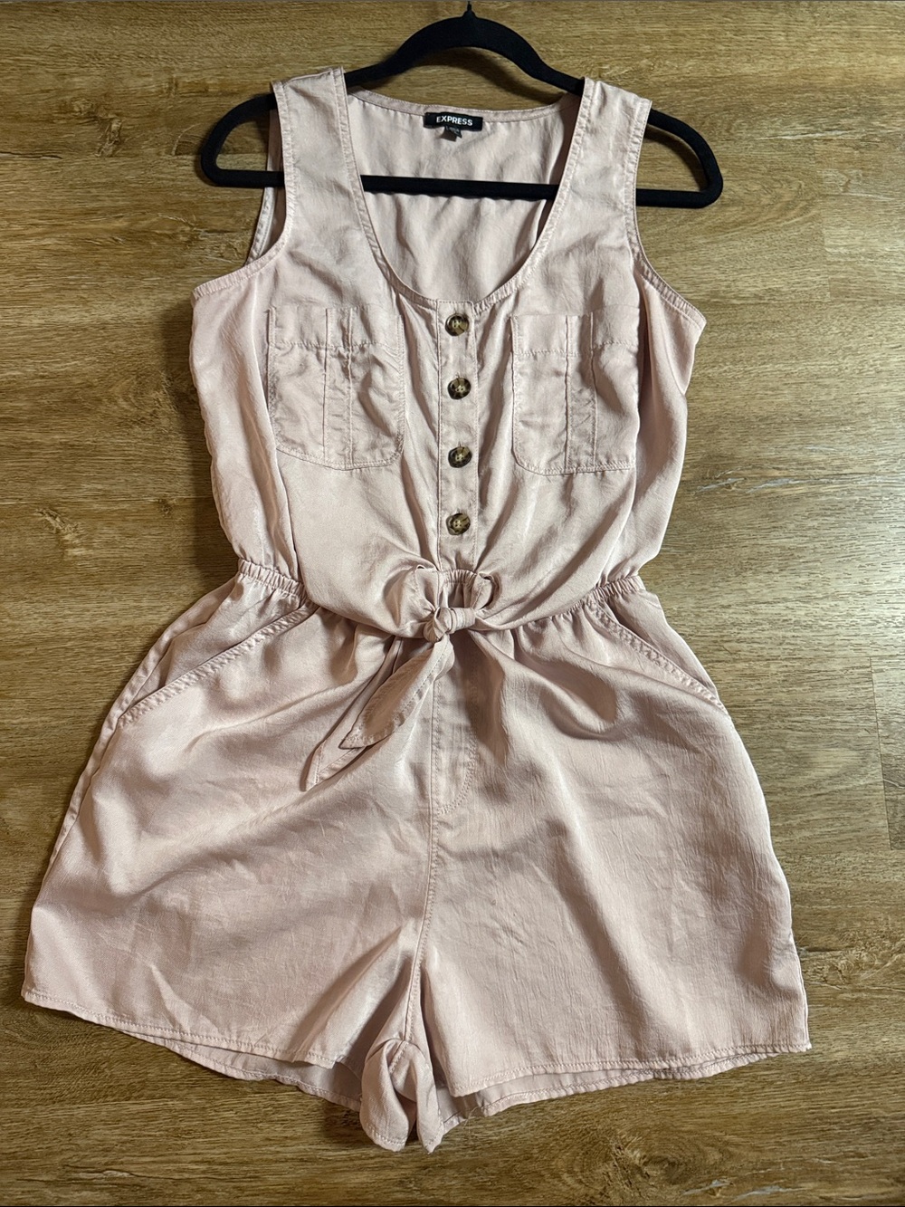 Express Blush Pink Sleeveless Tie-Front Romper